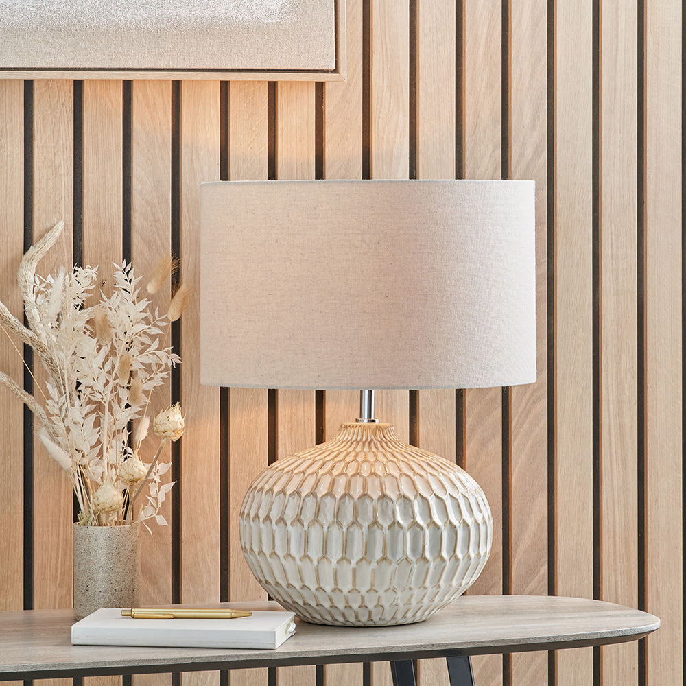 Cassius Warm White Textured Glazed Ceramic Table Lamp